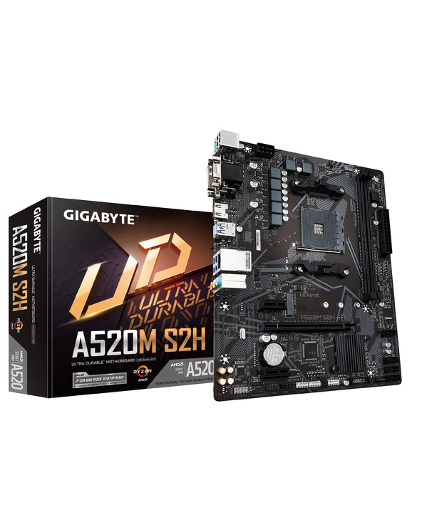 Gigabyte Carte mère A520M S2H - Prend en charge les processeurs AMD Ryzen série 5000 AM4, VRM numérique pur 4+3 phases, jusqu'à 