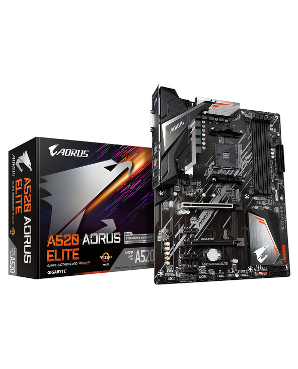 Gigabyte Carte mère A520 AORUS ELITE - Compatible avec les processeurs AMD Ryzen série 5000 AM4, VRM numérique pur 5+3 phases, j
