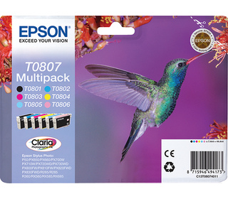 Epson Hummingbird Multipack "Colibri" (T0807) - Encres Claria N, C, M, J, Cc, Mc