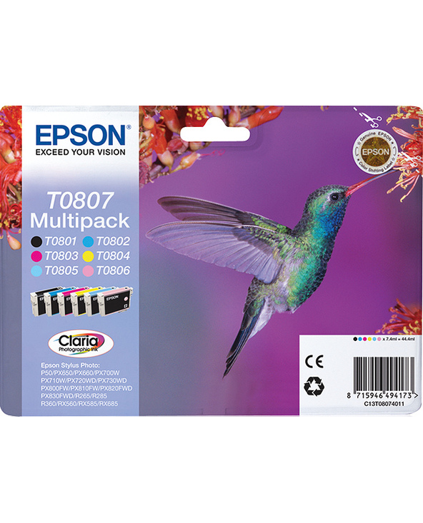 Epson Hummingbird Multipack "Colibri" (T0807) - Encres Claria N, C, M, J, Cc, Mc