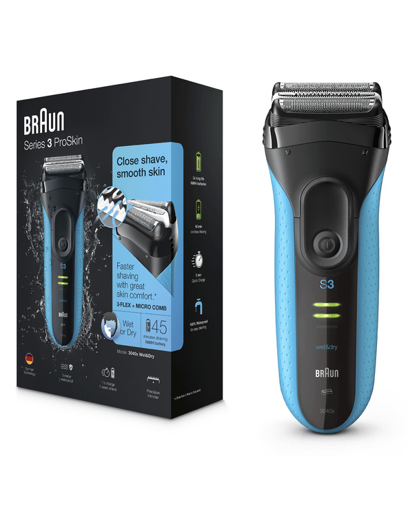 Braun Series 3 3040s Rasoir à grille Tondeuse Noir, Bleu
