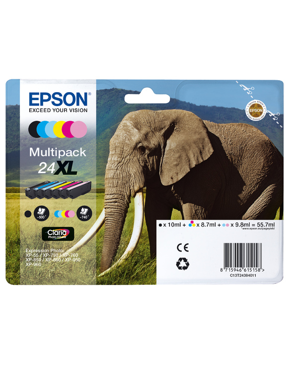 Epson Elephant Multipack 6-colours 24XL Claria Photo HD Ink