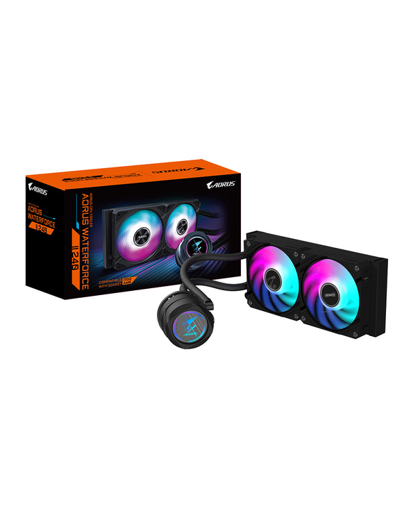 Gigabyte Refroidisseur de CPU liquide AIO AORUS WATERFORCE II 240 - 2 ventilateurs ARGB 120 mm, mécanisme d'interverrouillage co