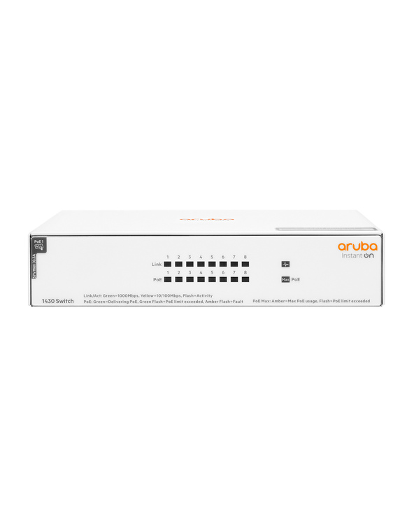 Aruba Instant On 1430 8G Class4 PoE 64W Non-géré L2 Gigabit Ethernet (10/100/1000) Connexion Ethernet, supportant l'alimentation