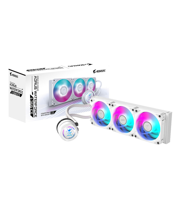 Gigabyte Refroidisseur de CPU liquide AIO AORUS WATERFORCE II 360 ICE - 3 ventilateurs ARGB 120 mm, mécanisme d'interverrouillag
