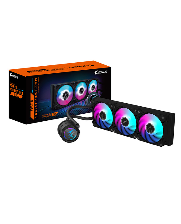 Gigabyte Refroidisseur de CPU liquide AIO AORUS WATERFORCE II 360 - 3 ventilateurs ARGB 120 mm, mécanisme d'interverrouillage co