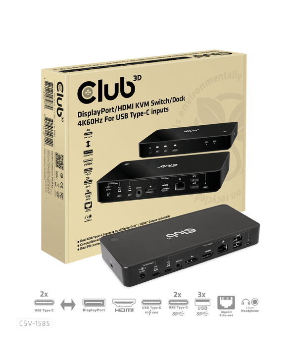 CLUB3D CSV-1585 commutateur écran, clavier et souris Noir