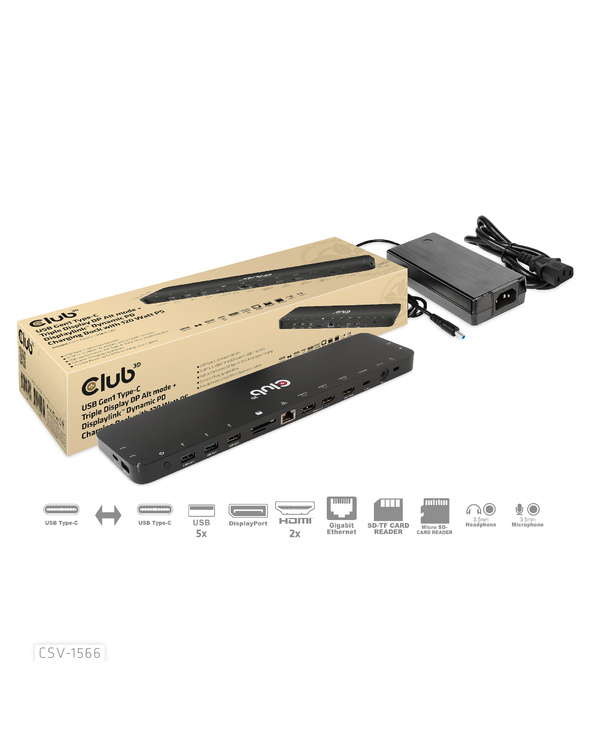 CLUB3D CSV-1566 station d'accueil USB 3.2 Gen 1 (3.1 Gen 1) Type-C Noir