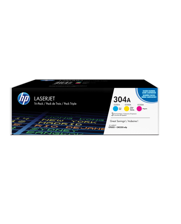 HP 304A pack de 3 toners LaserJet cyan/magenta/jaune authentiques