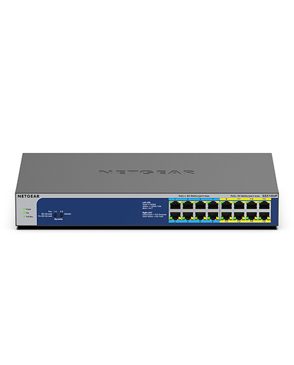 NETGEAR GS516UP Non-géré Gigabit Ethernet (10/100/1000) Connexion Ethernet, supportant l'alimentation via ce port (PoE) Gris