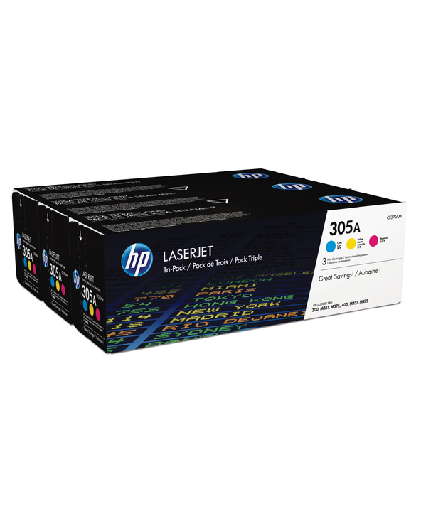 HP 305A pack de 3 toners LaserJet cyan/magenta/jaune authentiques