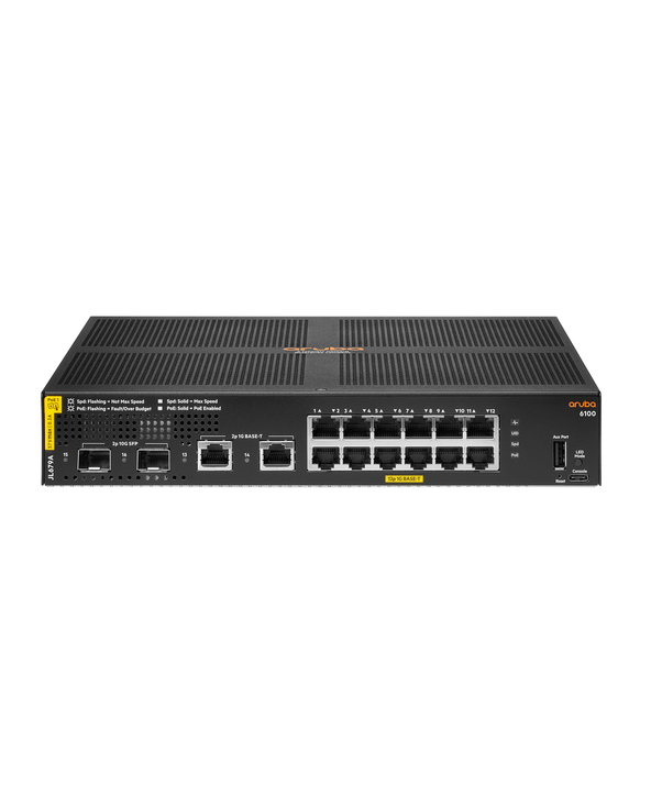 Aruba 6100 12G Class4 PoE 2G/2SFP+ 139W Géré L3 Gigabit Ethernet (10/100/1000) Connexion Ethernet, supportant l'alimentation via