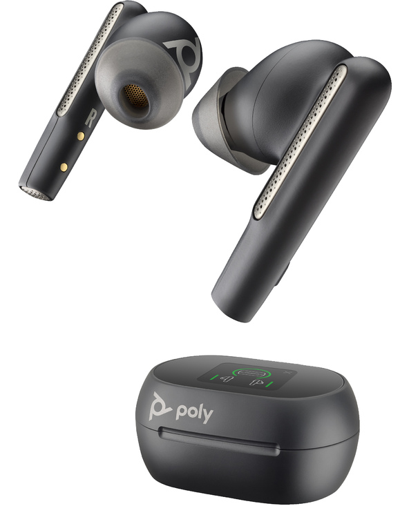 POLY Écouteurs noir charbon Voyager Free 60+ UC M + adaptateur USB-A BT700 + étui de charge avec écran tactile