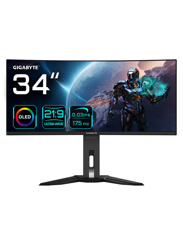 GIGABYTE MONITEUR DE JEU COURBÉ OLED WQHD MO34WQC 34” - 3440X1440(WQHD), 175HZ, 0.03MS, KVM, 250 CD/M2, FREESYNC PREMIUM PRO, DI