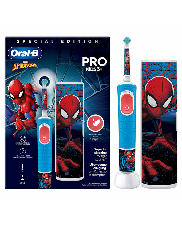 Oral-B Vitality Pro Kids Spiderman Enfant Brosse à dents rotative oscillante Bleu, Rouge