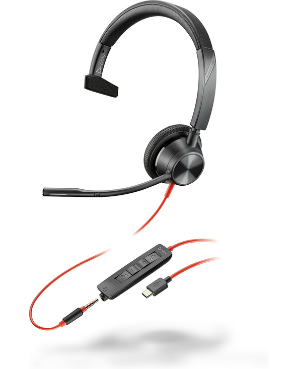 POLY Micro-casque Blackwire 3315 monaural USB-C + connexion 3,5 mm + adaptateur USB-C/A