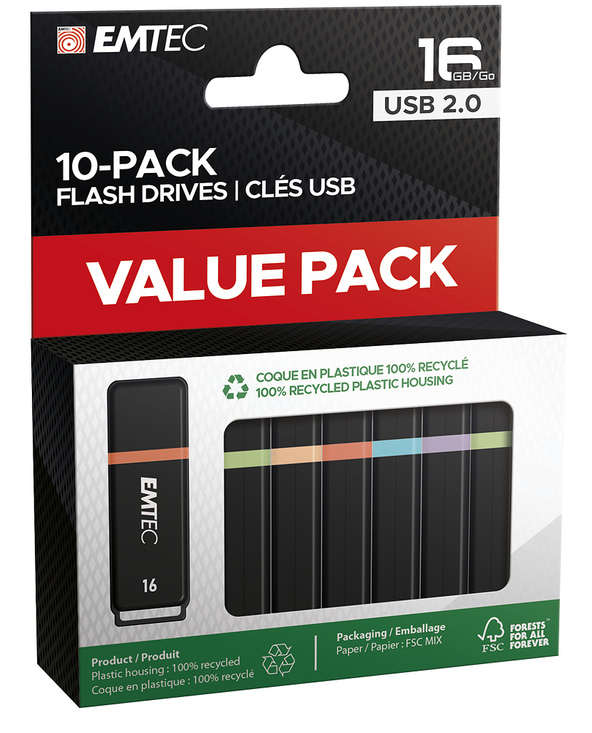 Emtec K100 lecteur USB flash 16 Go USB Type-A 2.0 Noir, Multicolore