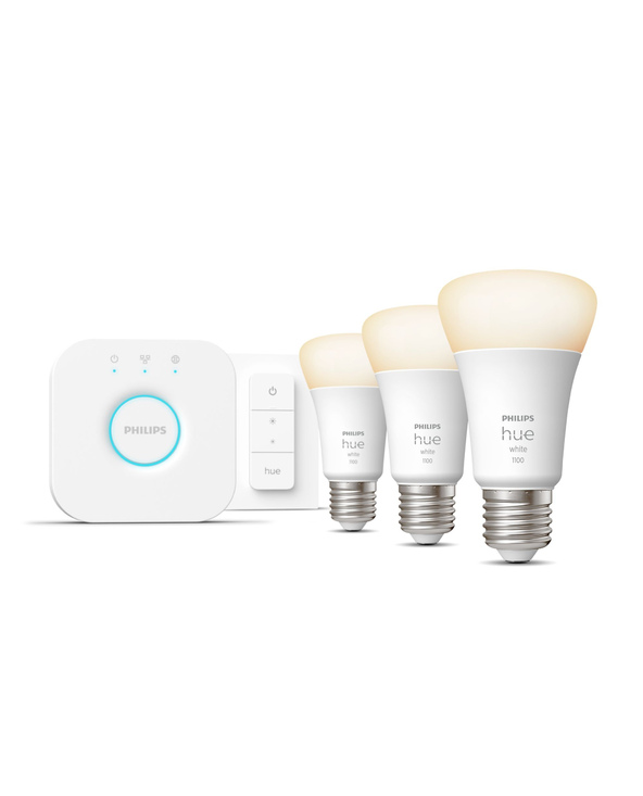 Philips Hue White Kit de démarrage : 3 ampoules connectées E27 (1100) + variateur
