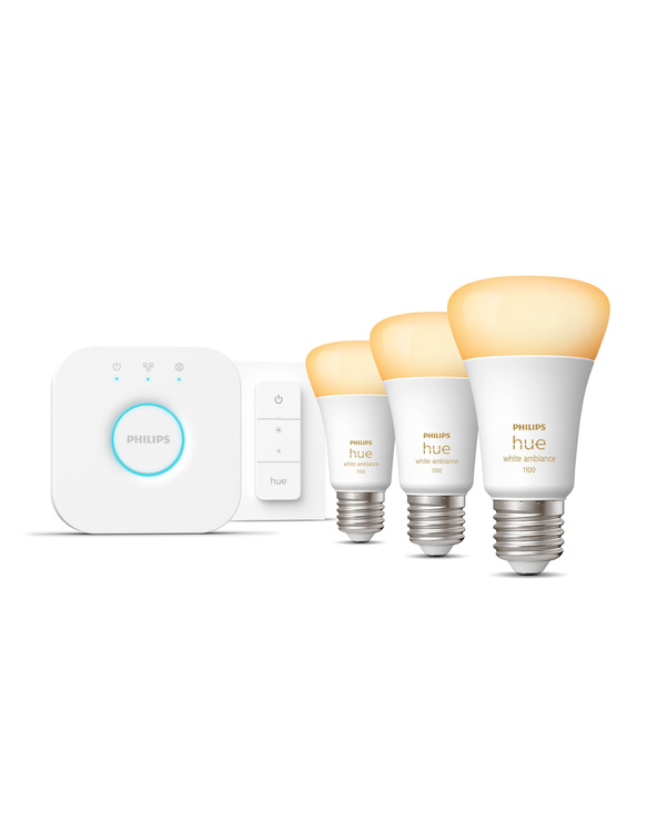 Philips Hue White ambiance Kit de démarrage : 3 ampoules connectées E27 (1100) + variateur