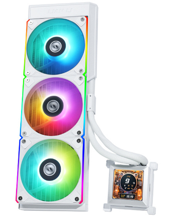 Lian Li HydroShift LCD 360RGB Boitier PC Refroidisseur de liquide tout-en-un 12 cm Blanc