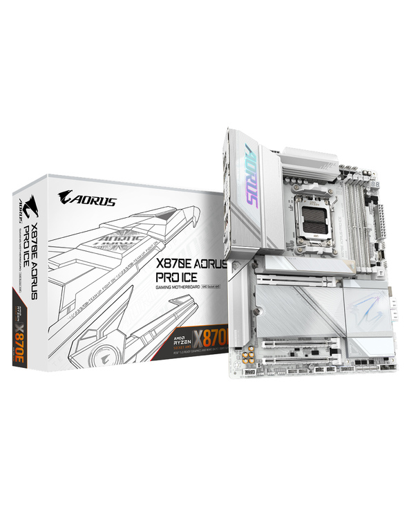 GIGABYTE Carte mère X870E AORUS PRO ICE - Prend en charge les processeurs AMD Ryzen 9000, VRM numérique 16+2+2 phases, jusqu'à 8