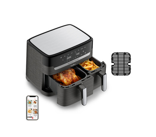 Moulinex Dual Easy Fry EZ905B20 friteuse Double 8,3 L Autonome 2450 W Friteuse d’air chaud Charbon, Gris