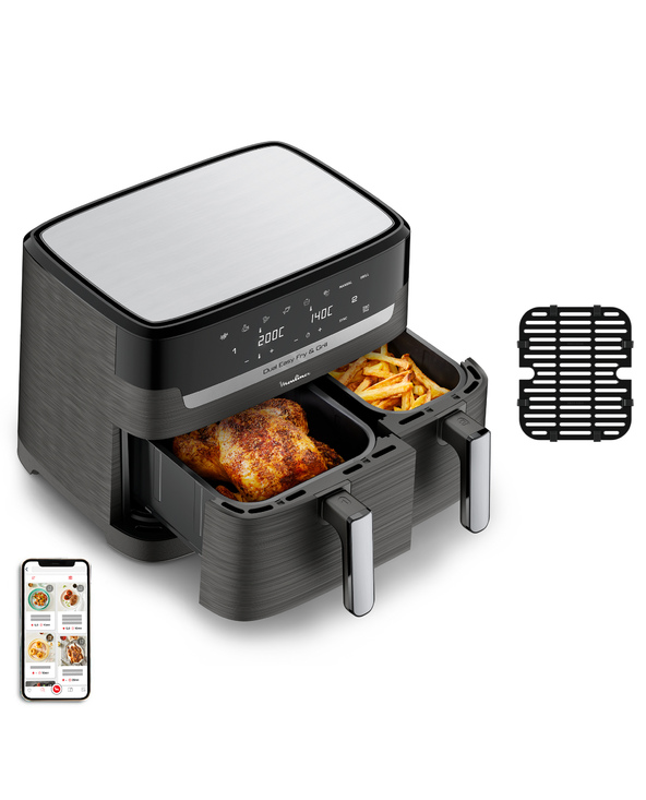 Moulinex Dual Easy Fry EZ905B20 friteuse Double 8,3 L Autonome 2450 W Friteuse d’air chaud Charbon, Gris
