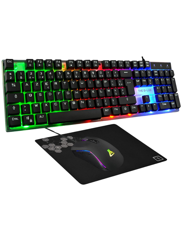 The G-Lab Combo Yttrium clavier Souris incluse Jouer RF sans fil + Bluetooth AZERTY Français Noir, Transparent