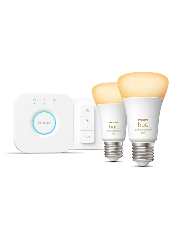 Philips Hue White ambiance Kit de démarrage : 2 ampoules connectées E27 (1100) + variateur