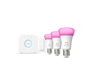 Philips Hue White and Color ambiance Kit de démarrage : 3 ampoules connectées E27 (1100) + variateur