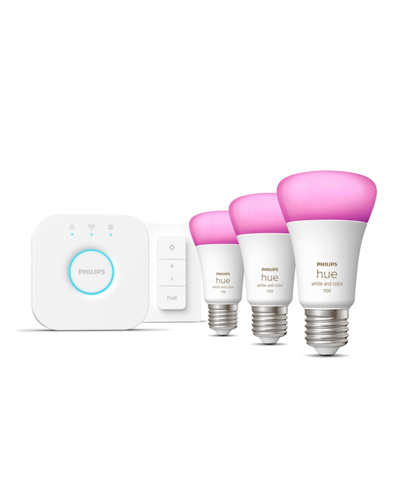 Philips Hue White and Color ambiance Kit de démarrage : 3 ampoules connectées E27 (1100) + variateur