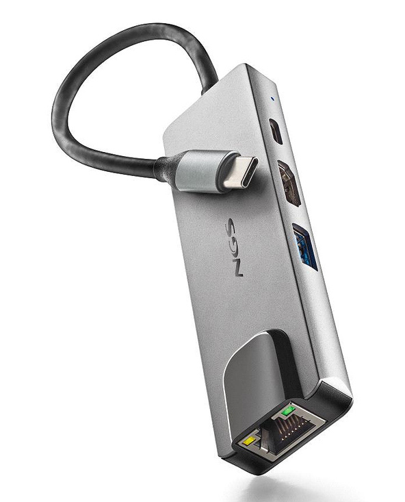 NGS NGS-HUB-0140 hub & concentrateur USB 2.0 Type-C 5000 Mbit/s Aluminium, Noir