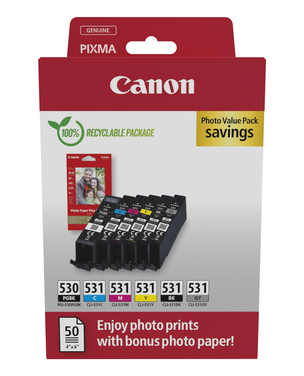 Canon PGI-530/CLI-531 PVP cartouche d'encre 6 pièce(s) Original Noir, Cyan, Gris, Magenta, Photo noire, Jaune