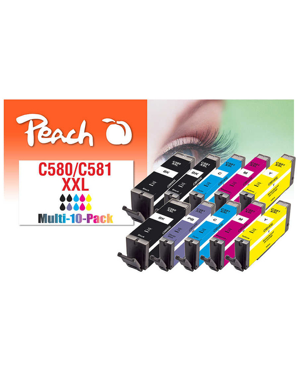 Peach PI100-437 cartouche d'encre 10 pièce(s) Compatible Rendement extra (super) élevé Noir, Cyan, Magenta, Bleu photo, Jaune