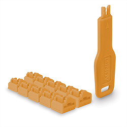 Lindy 47897 bloqueur de port Bloqueur de port + clé RJ-45 Orange Acrylonitrile-Butadiène-Styrène (ABS) 10 pièce(s)
