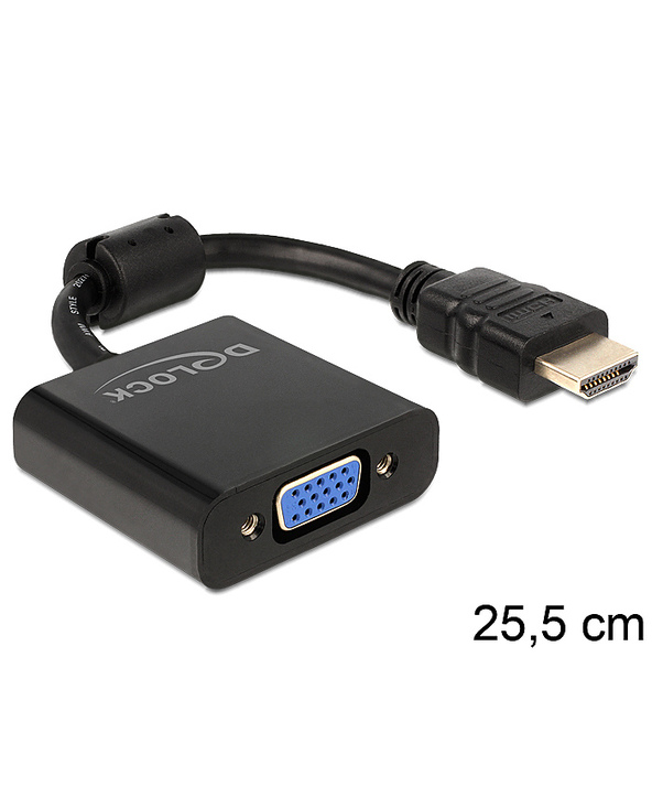 DeLOCK 65512 câble vidéo et adaptateur 0,254 m VGA (D-Sub) HDMI Type A (Standard) Noir