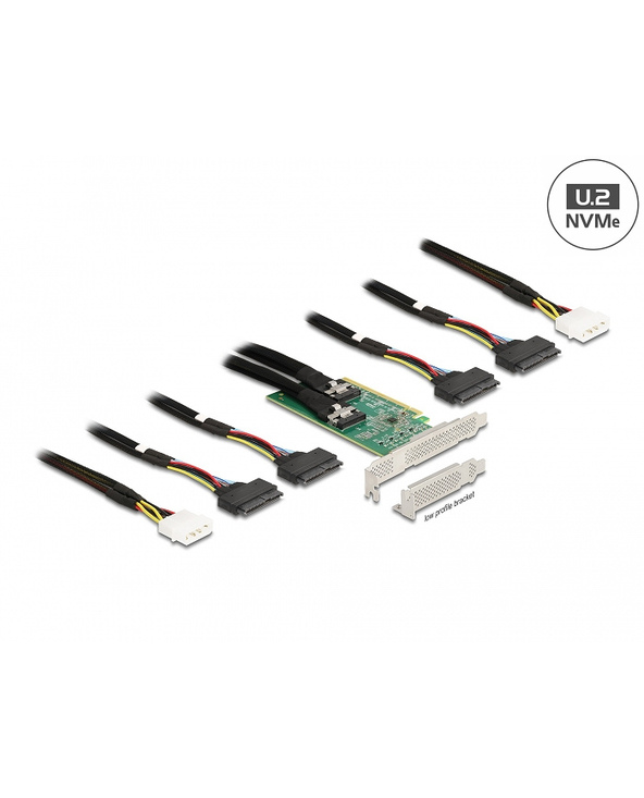DeLOCK Carte PCI Express 4.0 x16 à 4 x SFF-8639 NVMe - Bifurcation - Facteur de forme à profil bas