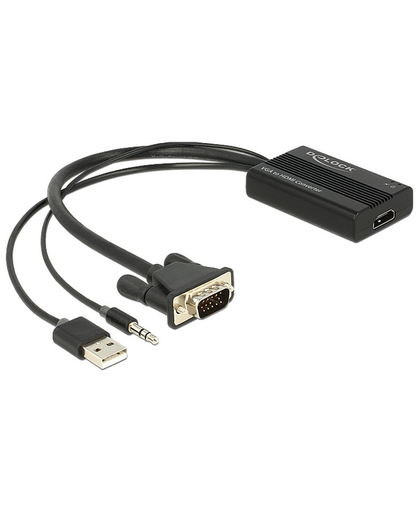 DeLOCK 62597 câble vidéo et adaptateur 0,25 m HDMI Type A (Standard) VGA (D-Sub) + 3.5mm + USB Type-A Noir