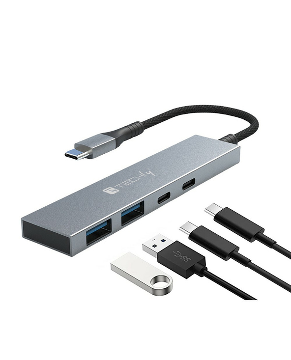 Techly IUSB32C-HUB4AC hub & concentrateur USB 3.2 Gen 1 (3.1 Gen 1) Type-C 5000 Mbit/s Argent