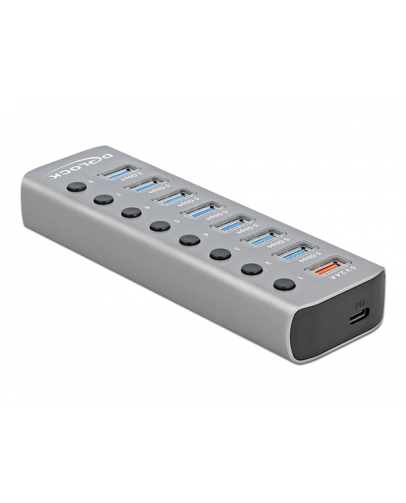 DeLOCK Hub USB 5 Gbps avec 7 ports + 1 port de chargement rapide + 1 port USB-C PD 3.0 avec interrupteur et voyant