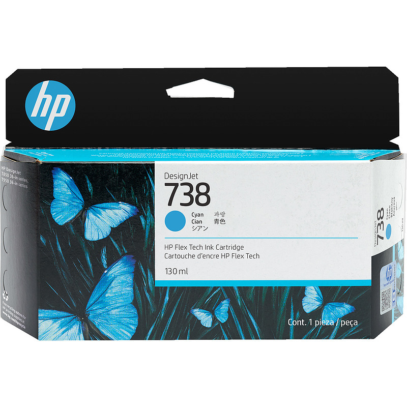 HP 738 130-ml Cyan DesignJet Ink Cartridge cartouche d'encre 1 pièce(s) Original Rendement standard
