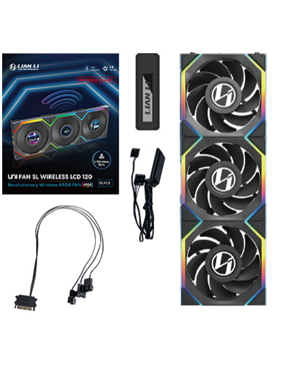 Lian Li UNI FAN SL Wireless LCD 120 Reverse Blade Boitier PC Ventilateur 12 cm Noir 3 pièce(s)