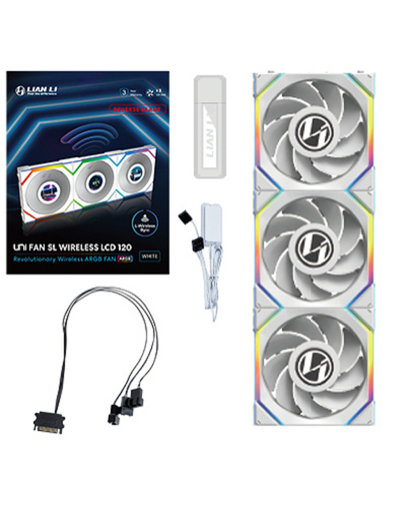 Lian Li UNI FAN SL Wireless LCD 120 Reverse Blade Boitier PC Ventilateur 12 cm Blanc 3 pièce(s)