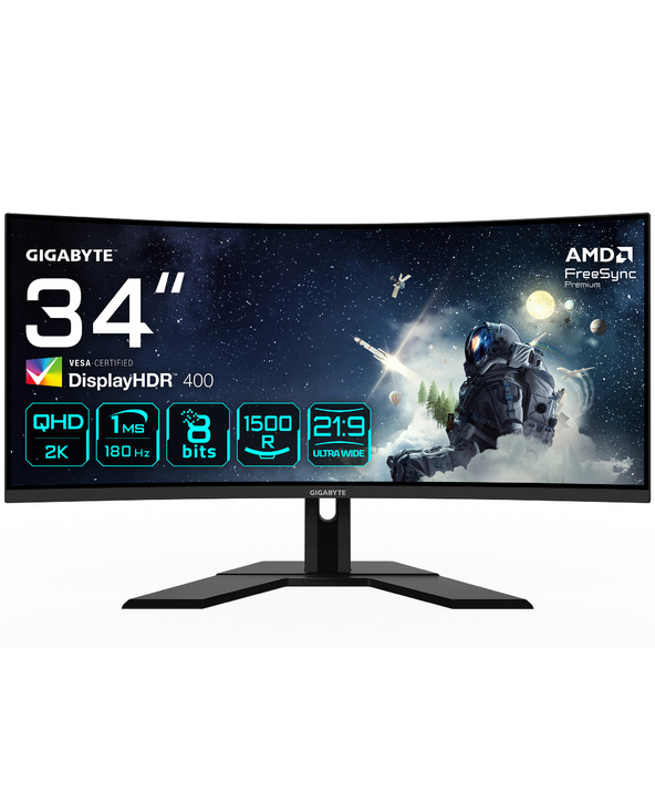 GIGABYTE G34WQCP MONITEUR DE JEU INCURVÉ UWQHD 34 - 3440 X 1440, 1500R, 180HZ, 1MS, 350 CD/M², AMD FREESYNC PREMIUM, DISPLAYHDR