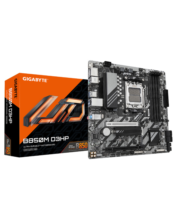 GIGABYTE B850M D3HP Carte Mère - Processeurs AMD Ryzen Série 9000, 5+2+2 phases VRM numériques, jusqu'à 8200MHz DDR5 (OC), 1xPCI