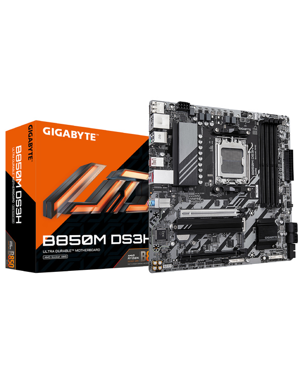 GIGABYTE B850M DS3H Carte Mère - Processeurs AMD Ryzen Série 9000, 16+2+2 phases VRM numériques, jusqu'à 8200MHz DDR5 (OC), 1xPC