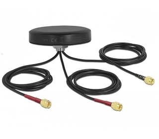 DeLOCK Antenne LTE MIMO deux bandes WLAN 802.11 ac/ax/a/h/b/g/n, 3 x SMA mâles, RG-174, 1 m montage extérieur par vis, noire