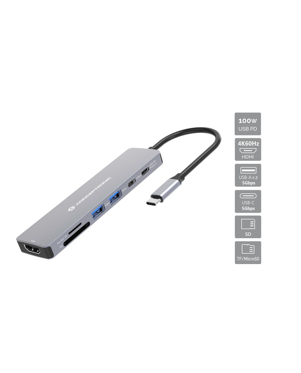 Conceptronic DONN28G station d'accueil Avec fil USB 3.2 Gen 1 (3.1 Gen 1) Type-C Gris
