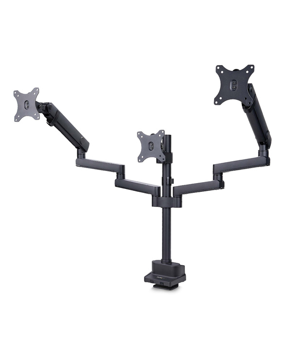 StarTech.com Support de Bureau pour 3 Écrans 27", VESA 75x75/100x100, Bras Articulé Réglable sans Outils, Pince en C/Passe-Fil, 