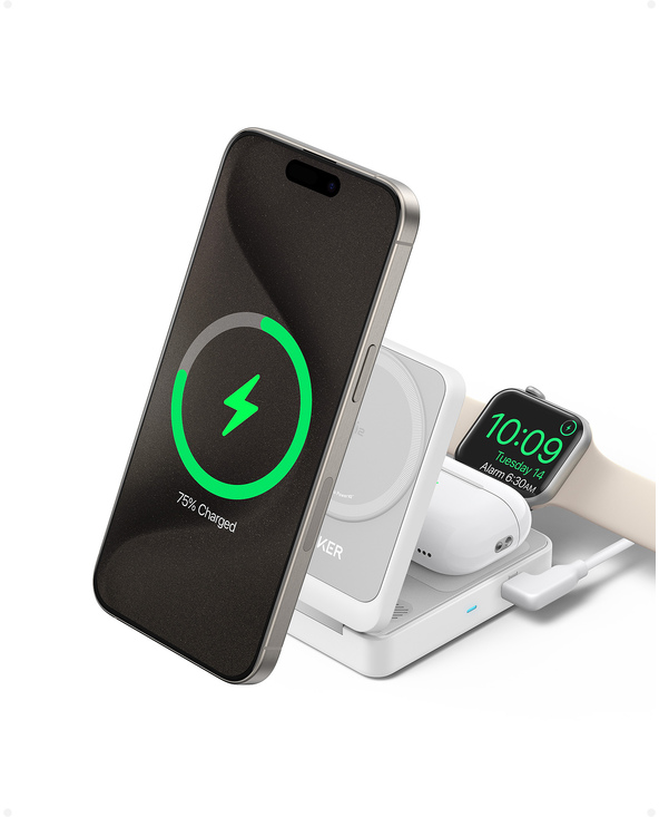 Anker B2557321 chargeur d'appareils mobiles Écouteurs, Casque, Smartphone, Smartwatch Blanc Secteur Recharge sans fil Charge rap